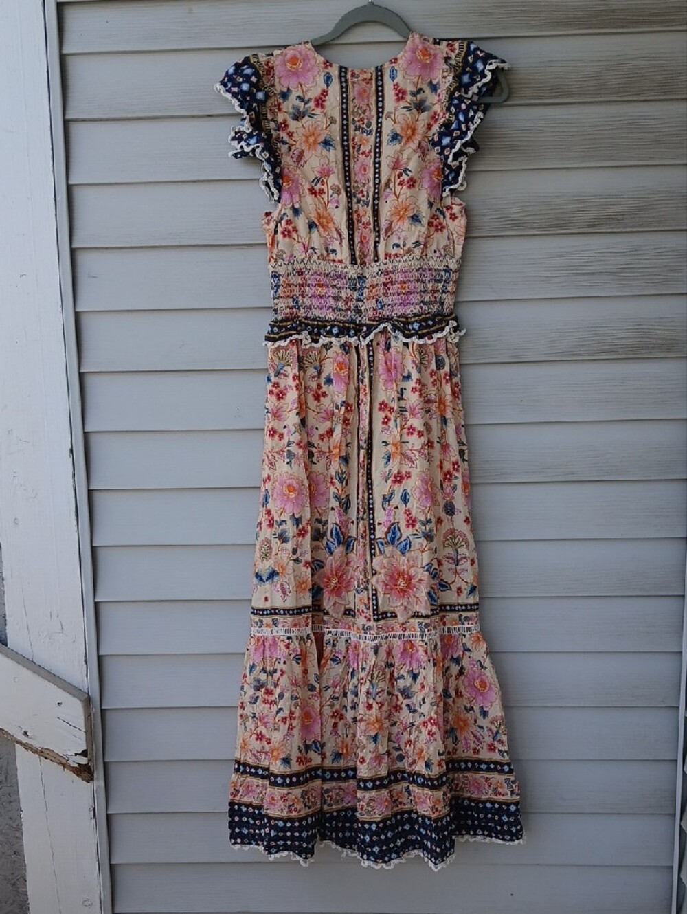 FARM Rio Cream Floral Maxi Dress with Navy Border, 100% Cotton - Picture 12 of 12